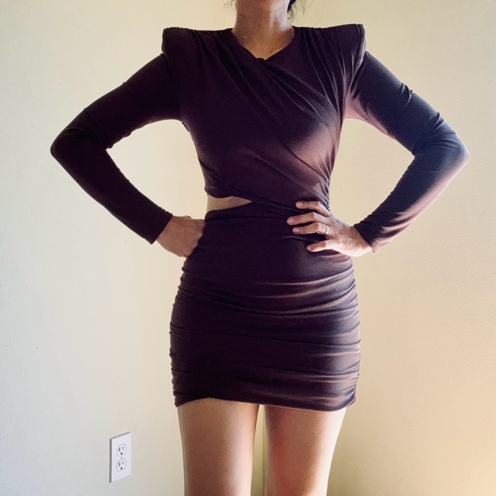 ZARA CHIC BROWN RUCHED TULLE SLIM DRESS